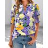 imageBTFBM Summer Blouses for Women Dressy Casual 2025 Spring Floral Boho Shirts V Neck Puff Short Sleeve Business Work TopsFloral Purple Yellow
