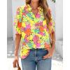 imageBTFBM Summer Blouses for Women Dressy Casual 2025 Spring Floral Boho Shirts V Neck Puff Short Sleeve Business Work TopsFloral Yellow Pink