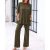 imageBTFBM Women 2 Piece Outfits Casual Loose Slit Short Sleeve Top Wide Leg Pants Matching Lounge Sets Tracksuit With PocketArmy Green