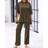 imageBTFBM Women 2 Piece Outfits Casual Loose Slit Short Sleeve Top Wide Leg Pants Matching Lounge Sets Tracksuit With PocketArmy Green