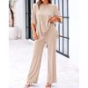 imageBTFBM Women 2 Piece Outfits Casual Loose Slit Short Sleeve Top Wide Leg Pants Matching Lounge Sets Tracksuit With PocketBeige