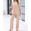 imageBTFBM Women 2 Piece Outfits Casual Loose Slit Short Sleeve Top Wide Leg Pants Matching Lounge Sets Tracksuit With PocketBeige