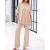 imageBTFBM Women 2 Piece Outfits Casual Loose Slit Short Sleeve Top Wide Leg Pants Matching Lounge Sets Tracksuit With PocketBeige
