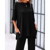 imageBTFBM Women 2 Piece Outfits Casual Loose Slit Short Sleeve Top Wide Leg Pants Matching Lounge Sets Tracksuit With PocketBlack