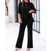 imageBTFBM Women 2 Piece Outfits Casual Loose Slit Short Sleeve Top Wide Leg Pants Matching Lounge Sets Tracksuit With PocketBlack