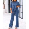 imageBTFBM Women 2 Piece Outfits Casual Loose Slit Short Sleeve Top Wide Leg Pants Matching Lounge Sets Tracksuit With PocketBlue
