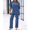 imageBTFBM Women 2 Piece Outfits Casual Loose Slit Short Sleeve Top Wide Leg Pants Matching Lounge Sets Tracksuit With PocketBlue