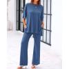 imageBTFBM Women 2 Piece Outfits Casual Loose Slit Short Sleeve Top Wide Leg Pants Matching Lounge Sets Tracksuit With PocketBlue
