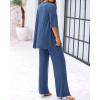 imageBTFBM Women 2 Piece Outfits Casual Loose Slit Short Sleeve Top Wide Leg Pants Matching Lounge Sets Tracksuit With PocketBlue