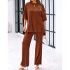 imageBTFBM Women 2 Piece Outfits Casual Loose Slit Short Sleeve Top Wide Leg Pants Matching Lounge Sets Tracksuit With PocketBrown