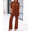 imageBTFBM Women 2 Piece Outfits Casual Loose Slit Short Sleeve Top Wide Leg Pants Matching Lounge Sets Tracksuit With PocketBrown