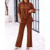 imageBTFBM Women 2 Piece Outfits Casual Loose Slit Short Sleeve Top Wide Leg Pants Matching Lounge Sets Tracksuit With PocketBrown