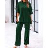 imageBTFBM Women 2 Piece Outfits Casual Loose Slit Short Sleeve Top Wide Leg Pants Matching Lounge Sets Tracksuit With PocketDark Green