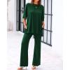 imageBTFBM Women 2 Piece Outfits Casual Loose Slit Short Sleeve Top Wide Leg Pants Matching Lounge Sets Tracksuit With PocketDark Green