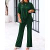 imageBTFBM Women 2 Piece Outfits Casual Loose Slit Short Sleeve Top Wide Leg Pants Matching Lounge Sets Tracksuit With PocketDark Green
