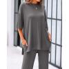 imageBTFBM Women 2 Piece Outfits Casual Loose Slit Short Sleeve Top Wide Leg Pants Matching Lounge Sets Tracksuit With PocketDark Grey