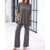 imageBTFBM Women 2 Piece Outfits Casual Loose Slit Short Sleeve Top Wide Leg Pants Matching Lounge Sets Tracksuit With PocketDark Grey