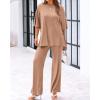 imageBTFBM Women 2 Piece Outfits Casual Loose Slit Short Sleeve Top Wide Leg Pants Matching Lounge Sets Tracksuit With PocketKhaki