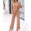 imageBTFBM Women 2 Piece Outfits Casual Loose Slit Short Sleeve Top Wide Leg Pants Matching Lounge Sets Tracksuit With PocketKhaki