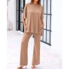 imageBTFBM Women 2 Piece Outfits Casual Loose Slit Short Sleeve Top Wide Leg Pants Matching Lounge Sets Tracksuit With PocketKhaki