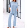imageBTFBM Women 2 Piece Outfits Casual Loose Slit Short Sleeve Top Wide Leg Pants Matching Lounge Sets Tracksuit With PocketLight Blue