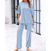 imageBTFBM Women 2 Piece Outfits Casual Loose Slit Short Sleeve Top Wide Leg Pants Matching Lounge Sets Tracksuit With PocketLight Blue