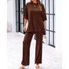imageBTFBM Women 2 Piece Outfits Casual Loose Slit Short Sleeve Top Wide Leg Pants Matching Lounge Sets Tracksuit With PocketLight Coffee