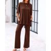 imageBTFBM Women 2 Piece Outfits Casual Loose Slit Short Sleeve Top Wide Leg Pants Matching Lounge Sets Tracksuit With PocketLight Coffee