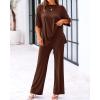 imageBTFBM Women 2 Piece Outfits Casual Loose Slit Short Sleeve Top Wide Leg Pants Matching Lounge Sets Tracksuit With PocketLight Coffee