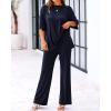 imageBTFBM Women 2 Piece Outfits Casual Loose Slit Short Sleeve Top Wide Leg Pants Matching Lounge Sets Tracksuit With PocketNavy