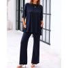 imageBTFBM Women 2 Piece Outfits Casual Loose Slit Short Sleeve Top Wide Leg Pants Matching Lounge Sets Tracksuit With PocketNavy