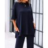 imageBTFBM Women 2 Piece Outfits Casual Loose Slit Short Sleeve Top Wide Leg Pants Matching Lounge Sets Tracksuit With PocketNavy