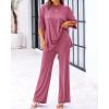 imageBTFBM Women 2 Piece Outfits Casual Loose Slit Short Sleeve Top Wide Leg Pants Matching Lounge Sets Tracksuit With PocketPink