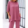 imageBTFBM Women 2 Piece Outfits Casual Loose Slit Short Sleeve Top Wide Leg Pants Matching Lounge Sets Tracksuit With PocketPink