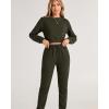 imageBTFBM Women 2 Piece Outfits Long Sleeve Crop Top Pullover Drawstring Pant Jogger Set Casual Sweatsuits Tracksuit PocketsArmy Green