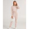 imageBTFBM Women 2 Piece Outfits Long Sleeve Crop Top Pullover Drawstring Pant Jogger Set Casual Sweatsuits Tracksuit PocketsBeige