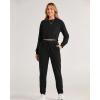 imageBTFBM Women 2 Piece Outfits Long Sleeve Crop Top Pullover Drawstring Pant Jogger Set Casual Sweatsuits Tracksuit PocketsBlack