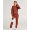 imageBTFBM Women 2 Piece Outfits Long Sleeve Crop Top Pullover Drawstring Pant Jogger Set Casual Sweatsuits Tracksuit PocketsBrick Red