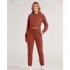 imageBTFBM Women 2 Piece Outfits Long Sleeve Crop Top Pullover Drawstring Pant Jogger Set Casual Sweatsuits Tracksuit PocketsBrick Red