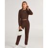 imageBTFBM Women 2 Piece Outfits Long Sleeve Crop Top Pullover Drawstring Pant Jogger Set Casual Sweatsuits Tracksuit PocketsCoffee