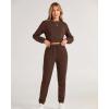 imageBTFBM Women 2 Piece Outfits Long Sleeve Crop Top Pullover Drawstring Pant Jogger Set Casual Sweatsuits Tracksuit PocketsCoffee