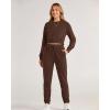 imageBTFBM Women 2 Piece Outfits Long Sleeve Crop Top Pullover Drawstring Pant Jogger Set Casual Sweatsuits Tracksuit PocketsCoffee