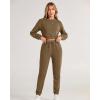 imageBTFBM Women 2 Piece Outfits Long Sleeve Crop Top Pullover Drawstring Pant Jogger Set Casual Sweatsuits Tracksuit PocketsDark Khaki