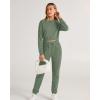 imageBTFBM Women 2 Piece Outfits Long Sleeve Crop Top Pullover Drawstring Pant Jogger Set Casual Sweatsuits Tracksuit PocketsGreen