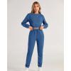 imageBTFBM Women 2 Piece Outfits Long Sleeve Crop Top Pullover Drawstring Pant Jogger Set Casual Sweatsuits Tracksuit PocketsLake Blue