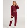 imageBTFBM Women 2 Piece Outfits Long Sleeve Crop Top Pullover Drawstring Pant Jogger Set Casual Sweatsuits Tracksuit PocketsWine Red