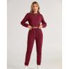 imageBTFBM Women 2 Piece Outfits Long Sleeve Crop Top Pullover Drawstring Pant Jogger Set Casual Sweatsuits Tracksuit PocketsWine Red