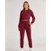 imageBTFBM Women 2 Piece Outfits Long Sleeve Crop Top Pullover Drawstring Pant Jogger Set Casual Sweatsuits Tracksuit PocketsWine Red