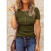 imageBTFBM Women 2025 Summer Henley Tunic Top V Neck Short Sleeve Button UP Solid Slim Fit Casual Ribbed Knit Shirt BlousesZarmy Green
