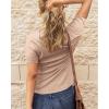 imageBTFBM Women 2025 Summer Henley Tunic Top V Neck Short Sleeve Button UP Solid Slim Fit Casual Ribbed Knit Shirt BlousesZdark Apricot